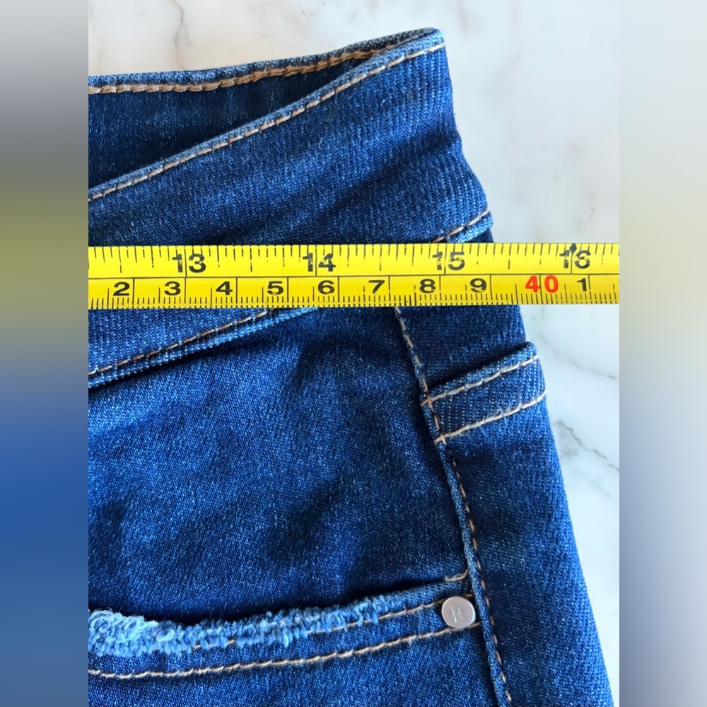 NWT RISEN High-Rise Crop Straight Jeans w/ Distressed Raw Hem Dark Blue 13/31 - Picture 9 of 16